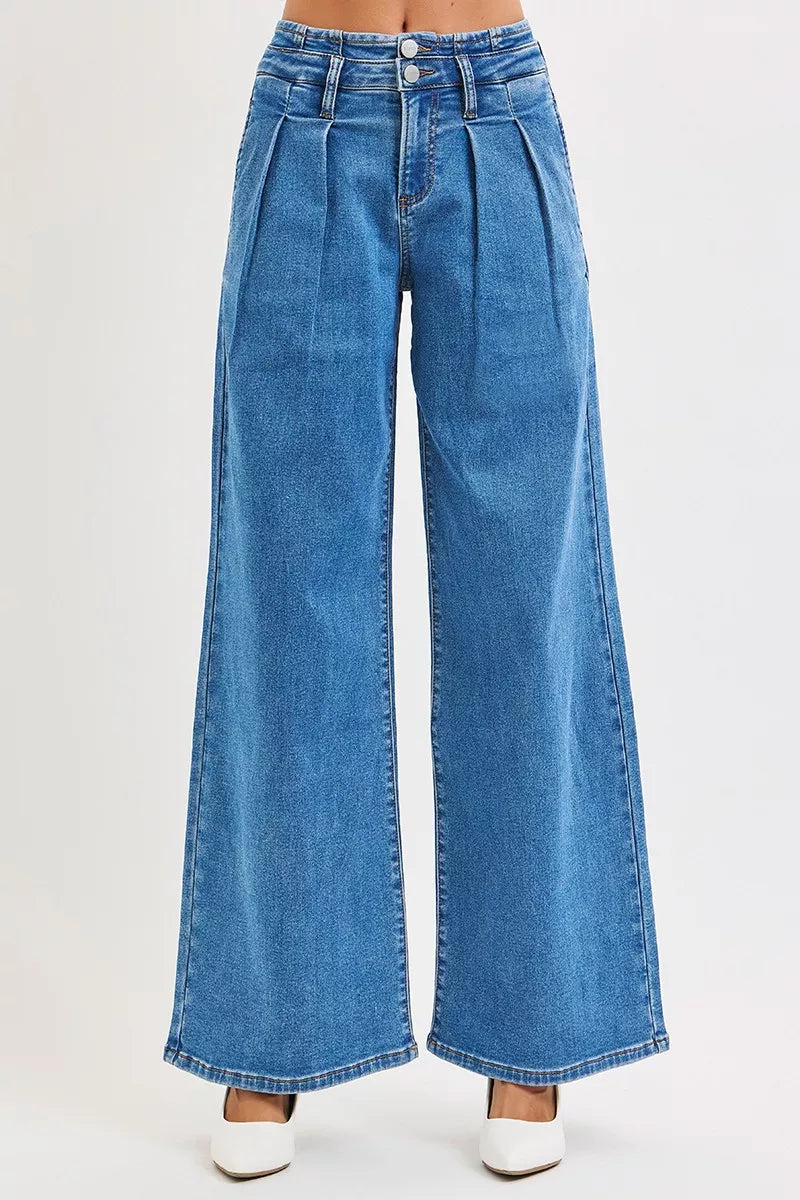 RISENFullSizeMidRiseFitWideLegwithPleatedDetailJeansPlusSize